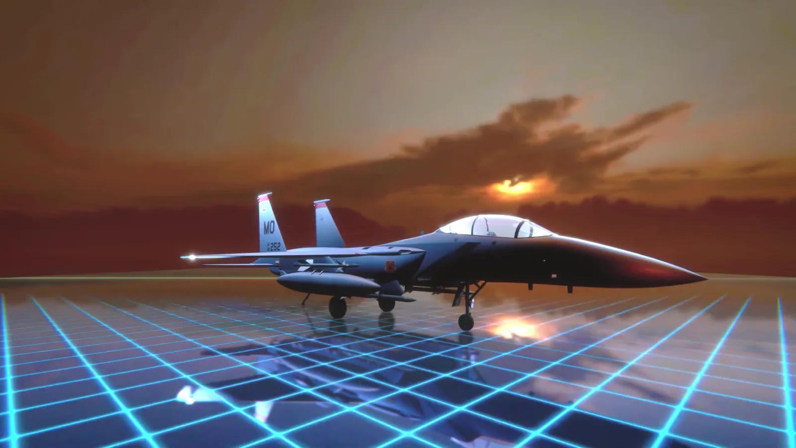 Aircraft rendered in the READY BOSS immersive simulation at sunset