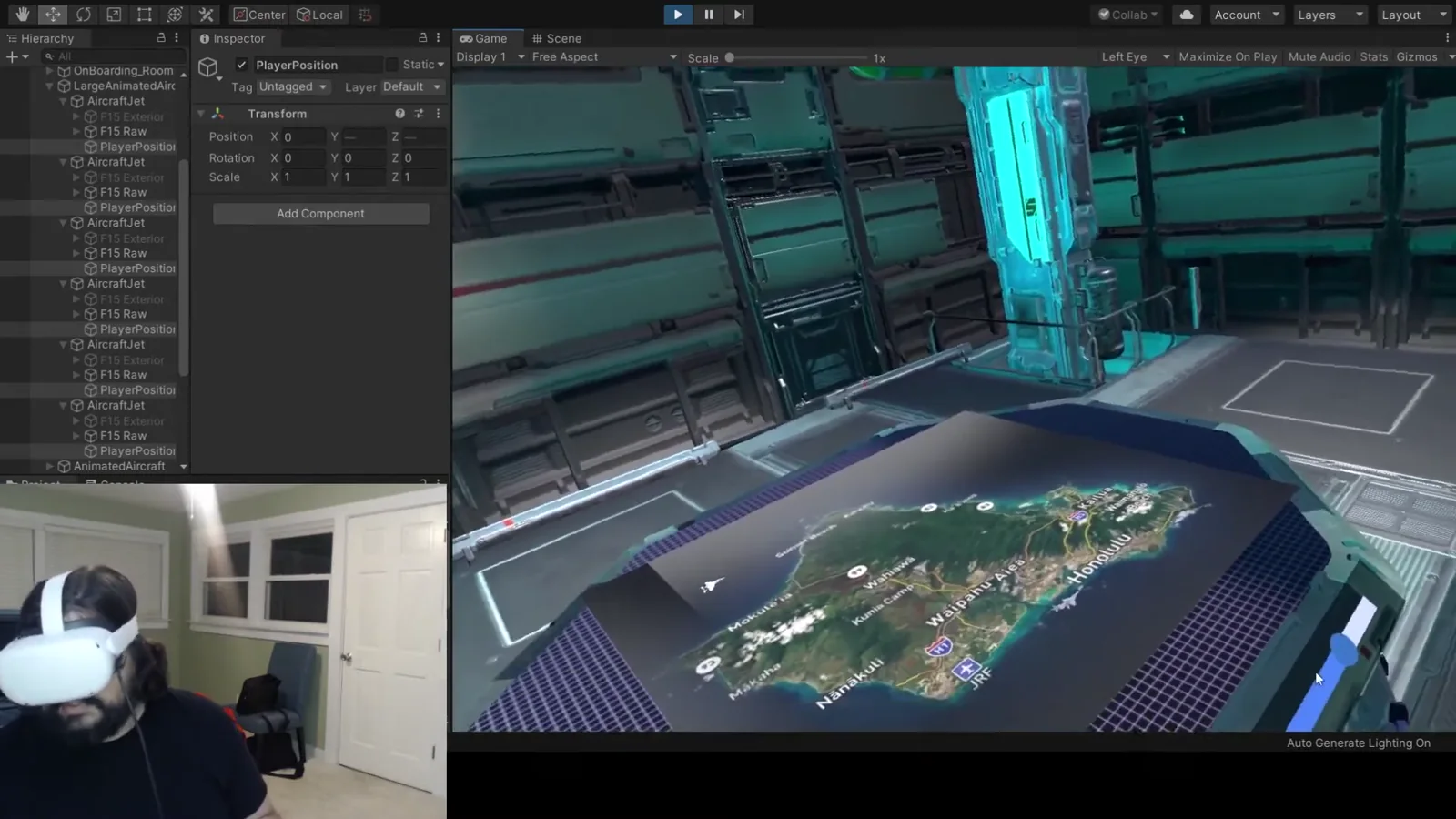 READY BOSS development view showing a headset user and an interactive terrain table of Oahu